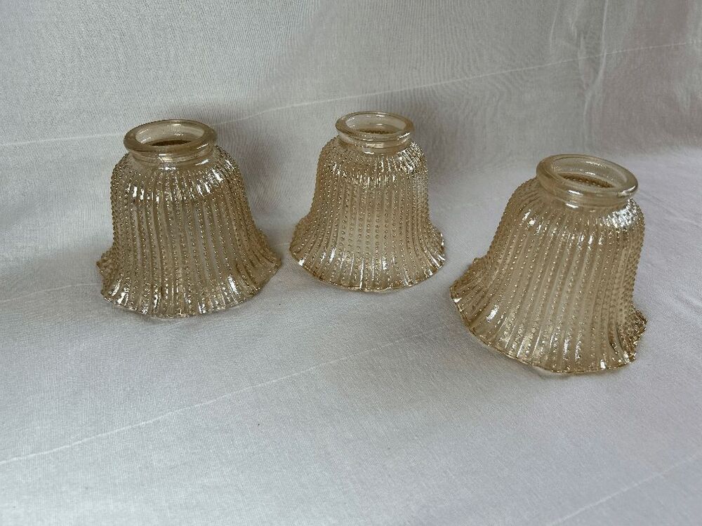 Amber Iridescent Glass Bell Shaped Light Fixture Replacement Shade Lot of Three